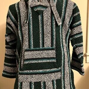 Rodeo Durango Baja Hoodie Mens M Green Gray Teal Striped Pullover Sweater